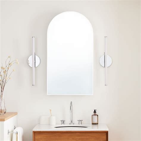 brushed steel bathroom cabinet|Brushed Nickel Arched Recessed Bathroom Medicine Cabinet .